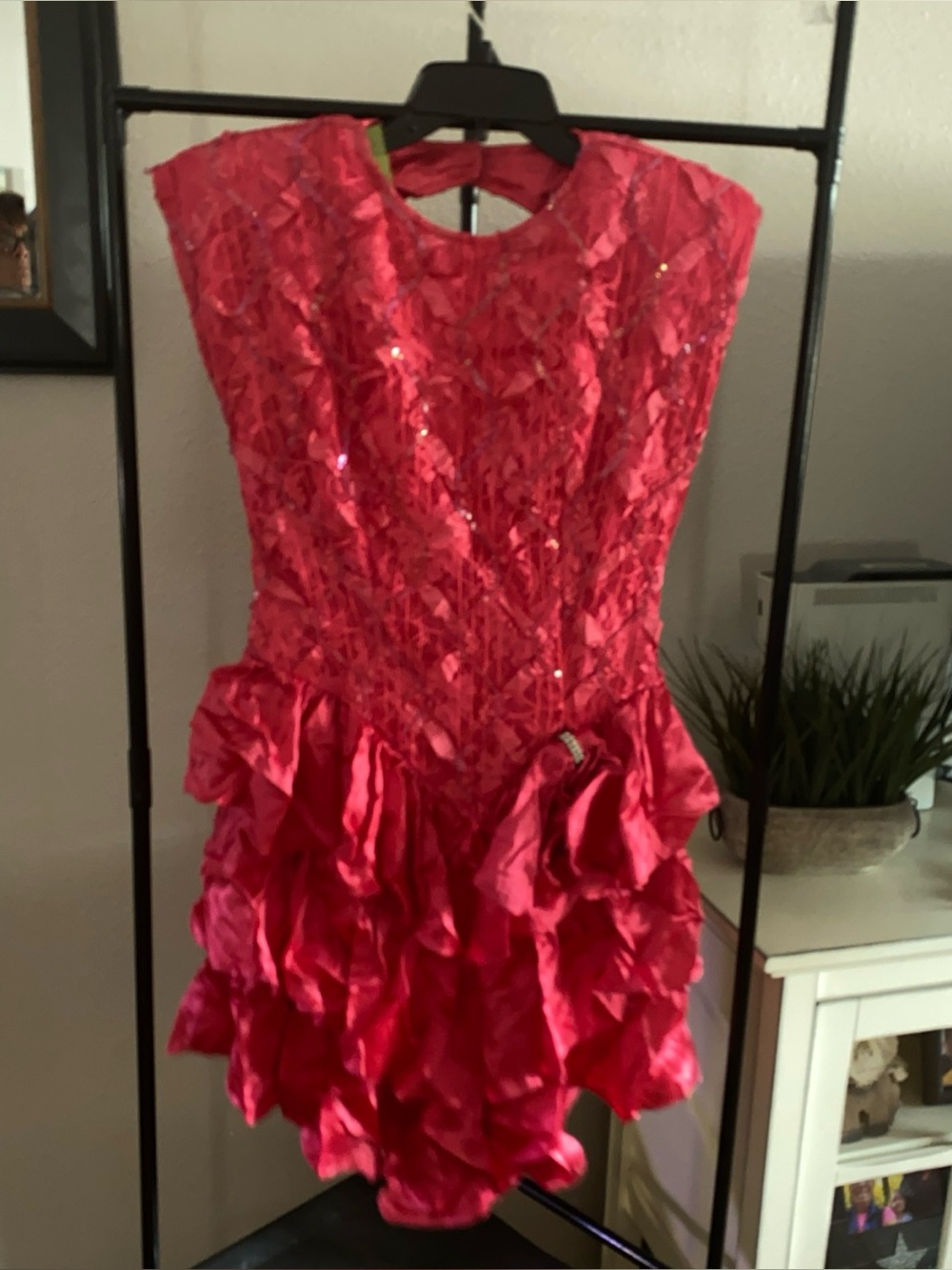 Vintage 1980s Zum Zum Pink Tiered Ruffle Party Mini Dress Sequin Bodice 34 Bust